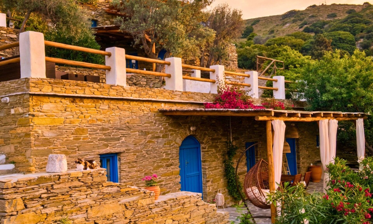 Andros Apartment | Kotseli Garden Residence on Andros Island: Pool, Seaview & Sunset