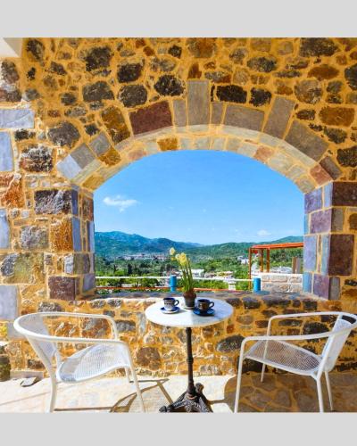 Kato Metochi Apartment | Roza Stone Studio with Private Veranda & Mountain view