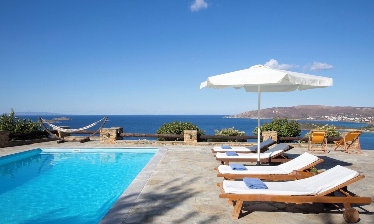Ydrousa Villa | Superior seafront retreat with private pool, garden and exceptional sunset views
