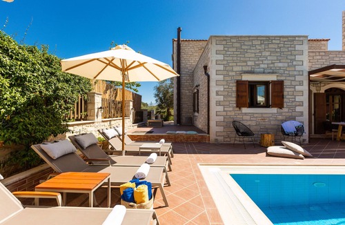 Atsipopoulo Villa | Family villa Myrtia with heated pool, 2 minutes walking to local amenities
