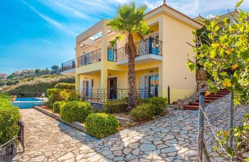 Skala Villa | Skala Villa Yellow Large Private Pool Walk to Beach Sea Views A C Wifi - 2826