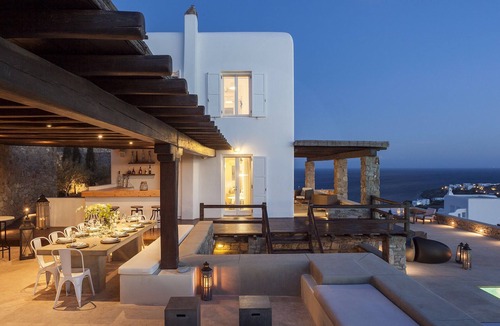 Agios Ioannis Villa | Spectacular Seaside Villa, St. John beach, Private Pool, Sunset View Over Delos