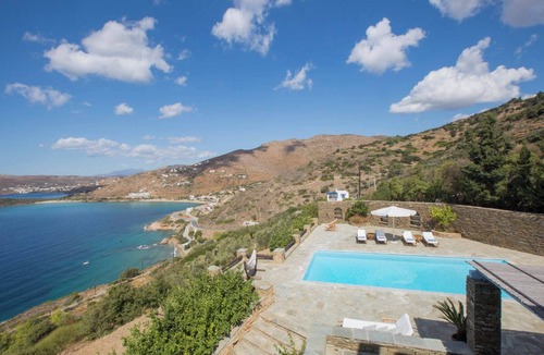 Ydrousa Villa | Superior seafront retreat with private pool, garden and exceptional sunset views