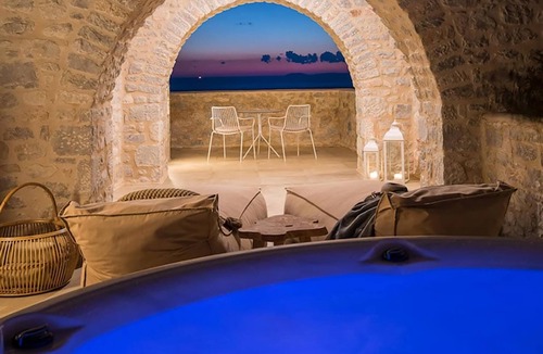 Areopoli Villa | Villa Elyraen, Divine Sea Views, Private Hot Tub, Furnished Terrace, Shared.