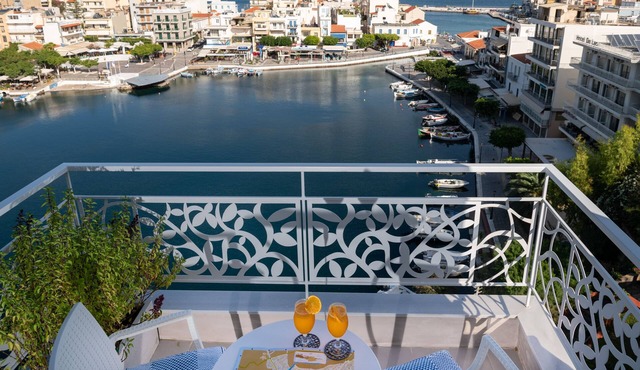 Above the lake, overlooking the picturesque lake of Agios Nikolaos