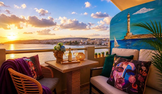 Beachfront 2BR Apartment | Walk to Old Town | Panoramic Sea View