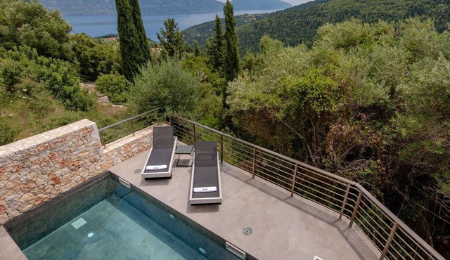 Contemporary Villa with A/C, Private Pool, Panoramic Hillside and Sea Views 10 mins from Fiscardo!