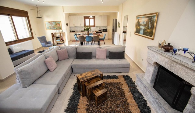Gravias Villa with Fireplace by the River, Outdoor Barbecue & Dining Area