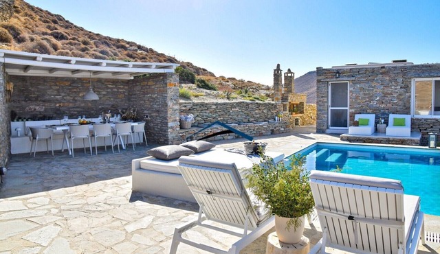 Luxurious villa with a swimming pool, sea and sunset view