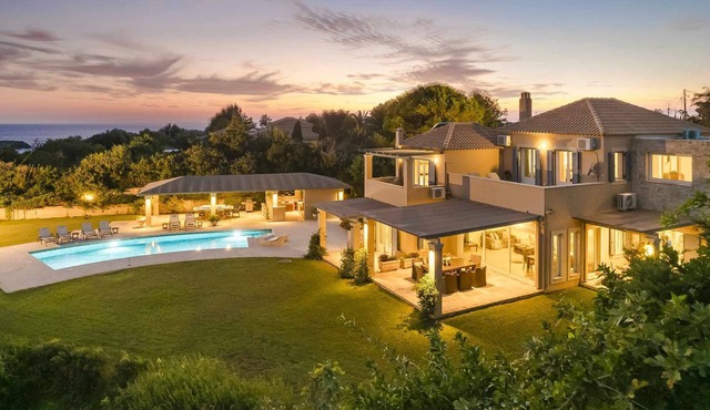 Luxury Villa clifftop location above Ai Helis Beach with stunning sea-views