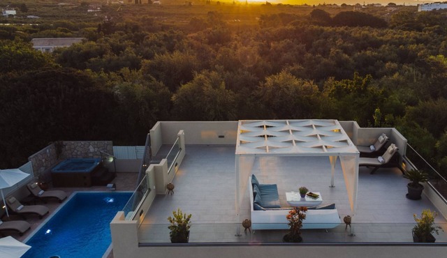 Private pool villa with water massage pool and sea view roof garden