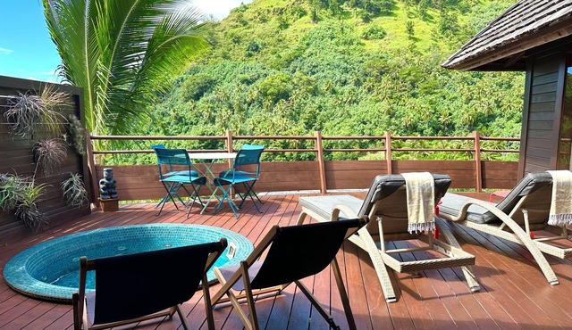 Wooden architect villa with jacuzzi